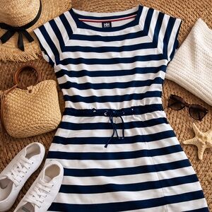 Helly Hansen Nautical Stripe Cinch Waist Dress | Coastal Resort Chic | Size L